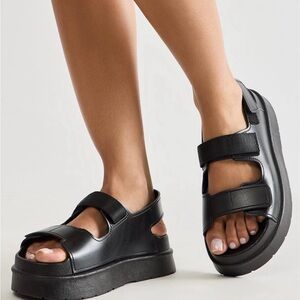 Fashion Nova Black Double Strap Sandals